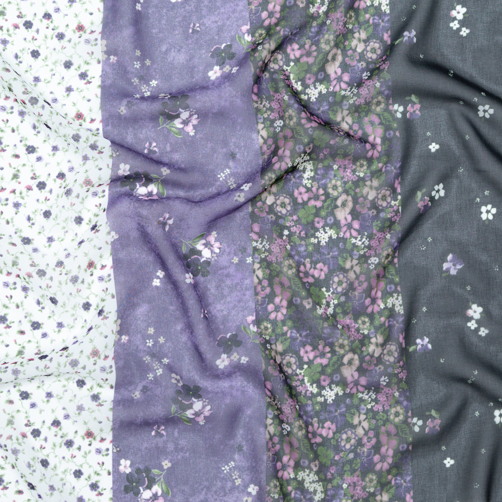 Italian Plum and Grass Green Striped Floral Polyester Chiffon