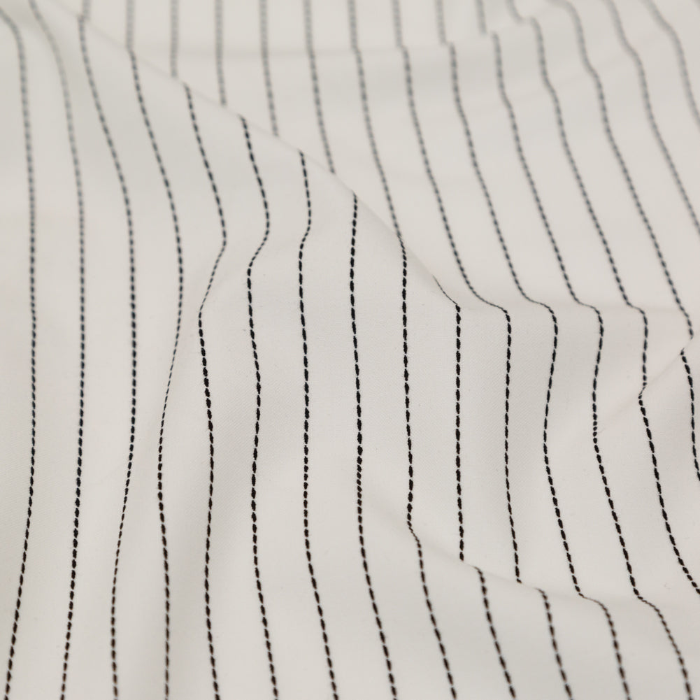Italian White and Black Broken Chalk Stripe Stretch Woven
