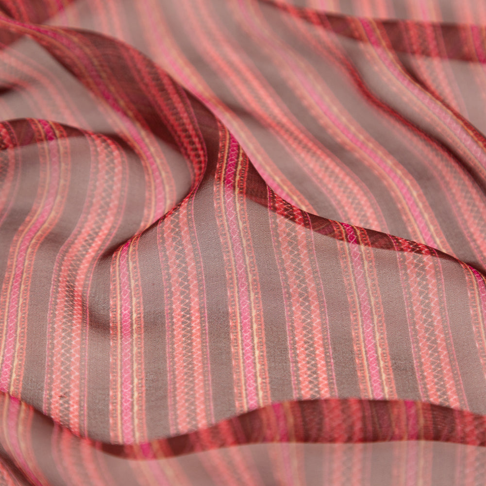 Famous NYC Designer Red and Pink Striped Silk Chiffon