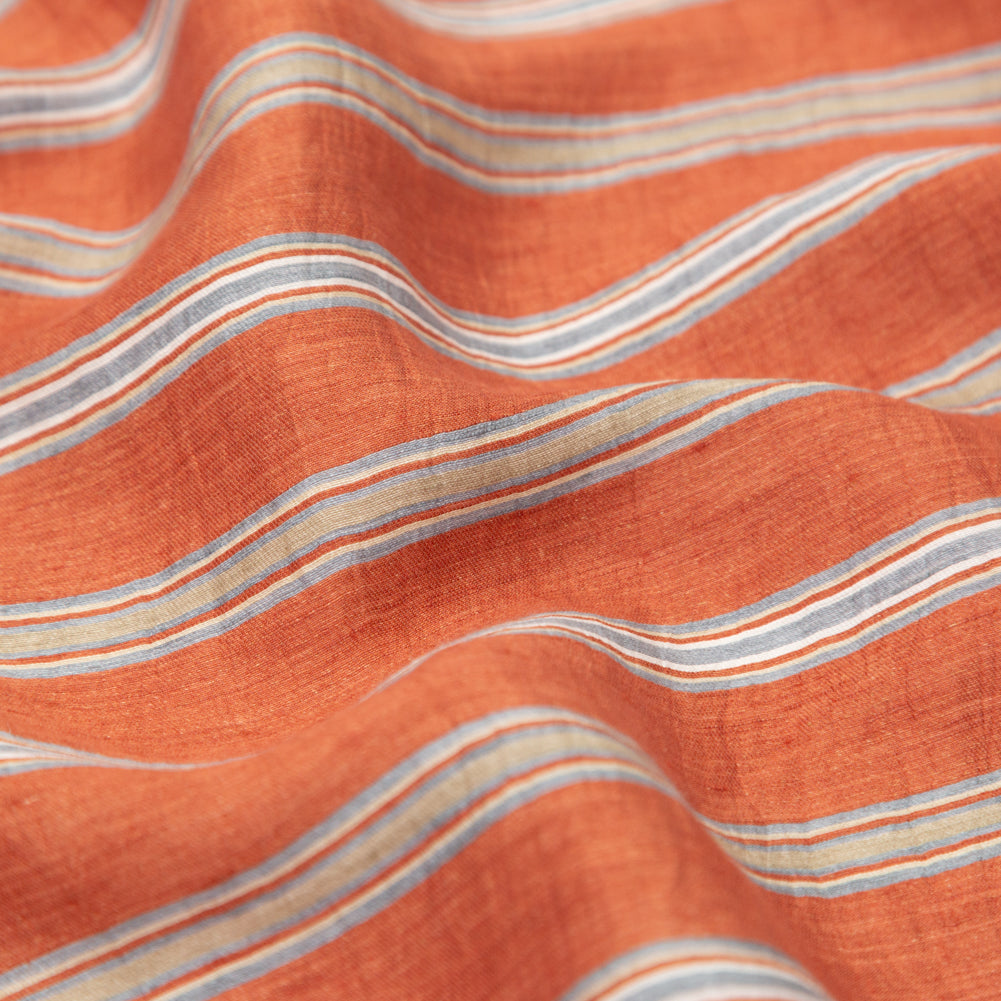 Italian Redwood and Blue Striped Rayon Woven
