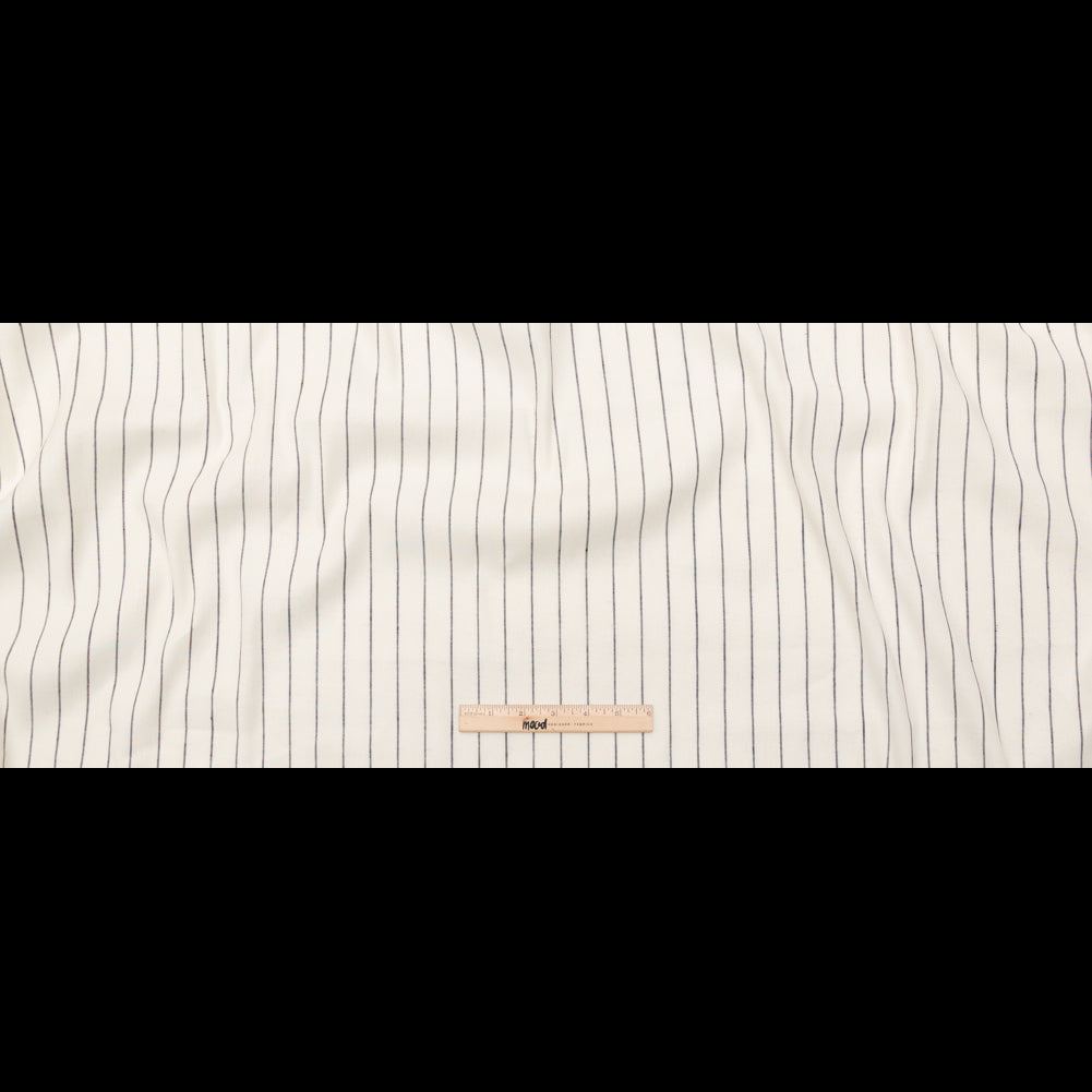 Stretch Linen - Metallic Silver and Black Stripes on White - Lindasol Collection