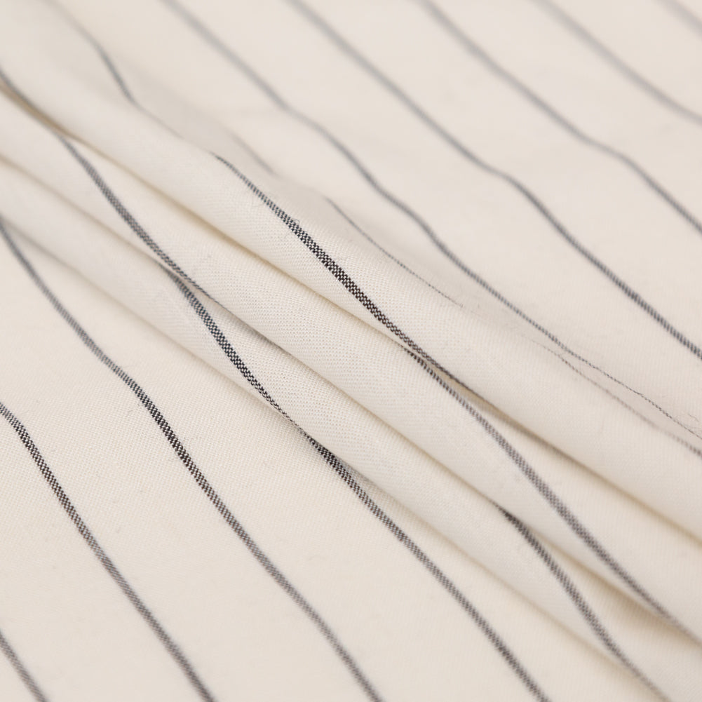 Stretch Linen - Metallic Silver and Black Stripes on White - Lindasol Collection