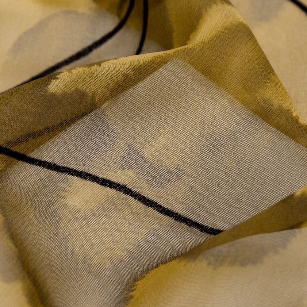 Warm Brown and Black Abstract Flocked Polyester Chiffon
