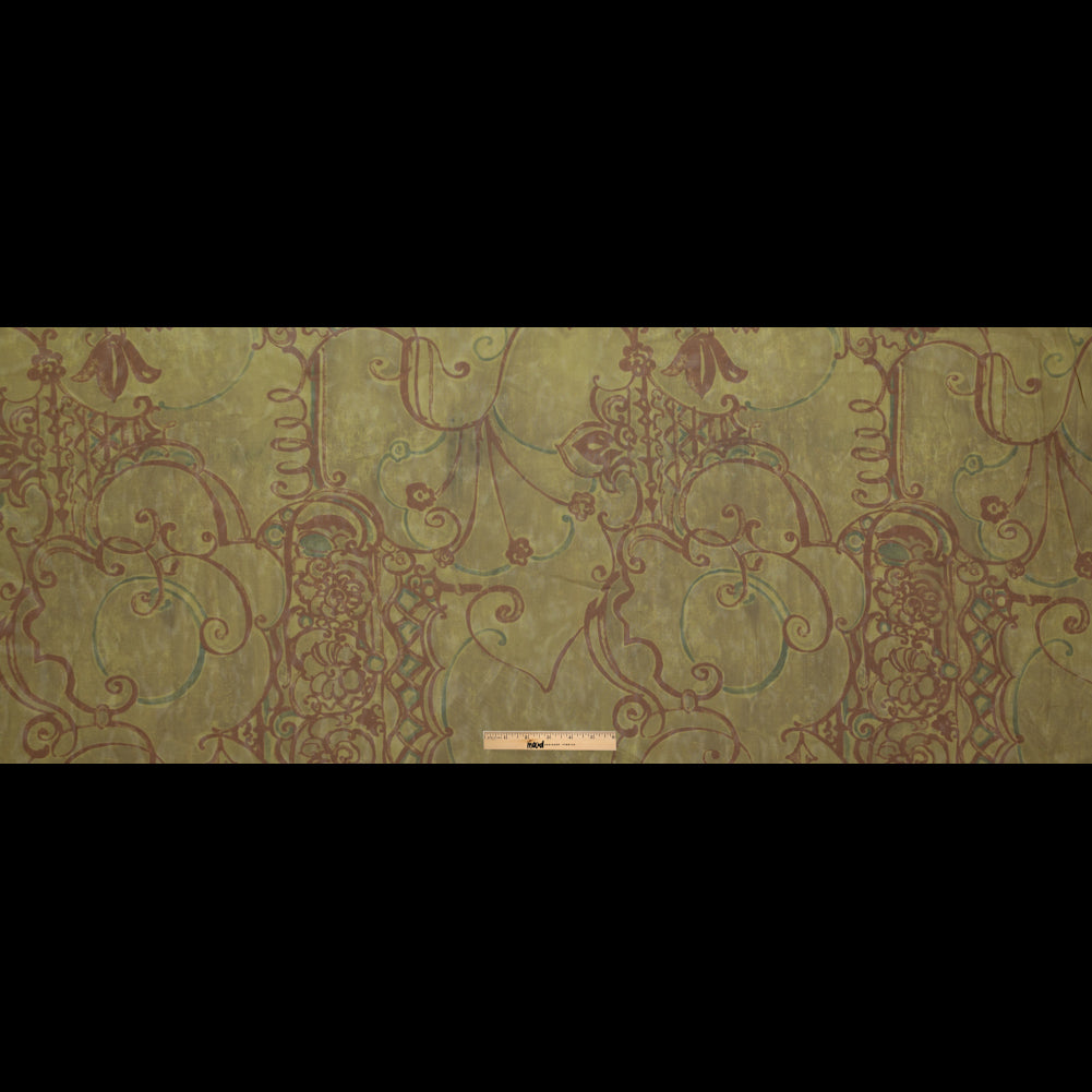 Rich Metallic Gold and Merlot Scroll Printed Organza Lame