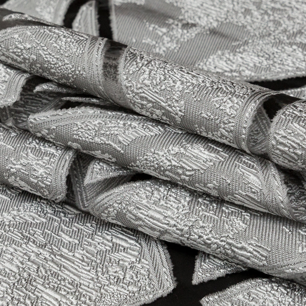 Silver and White Geometric Burnout Jacquard