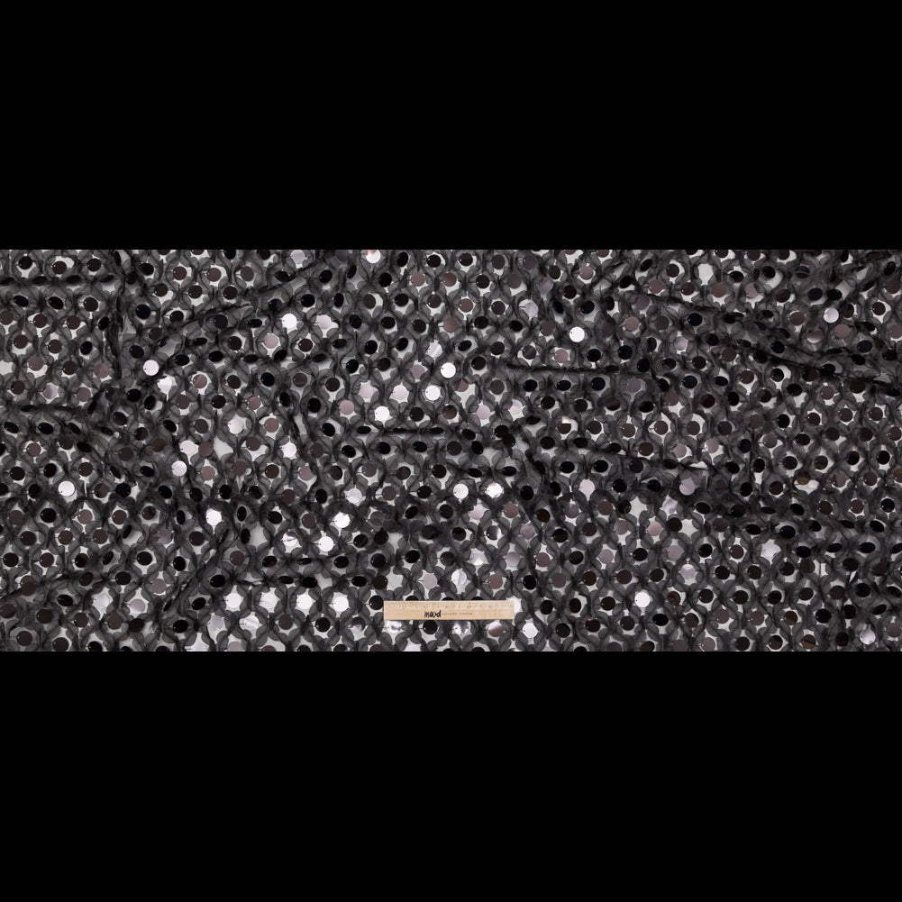 Italian Black 3D Floral Circle Paillette Sequined Tulle