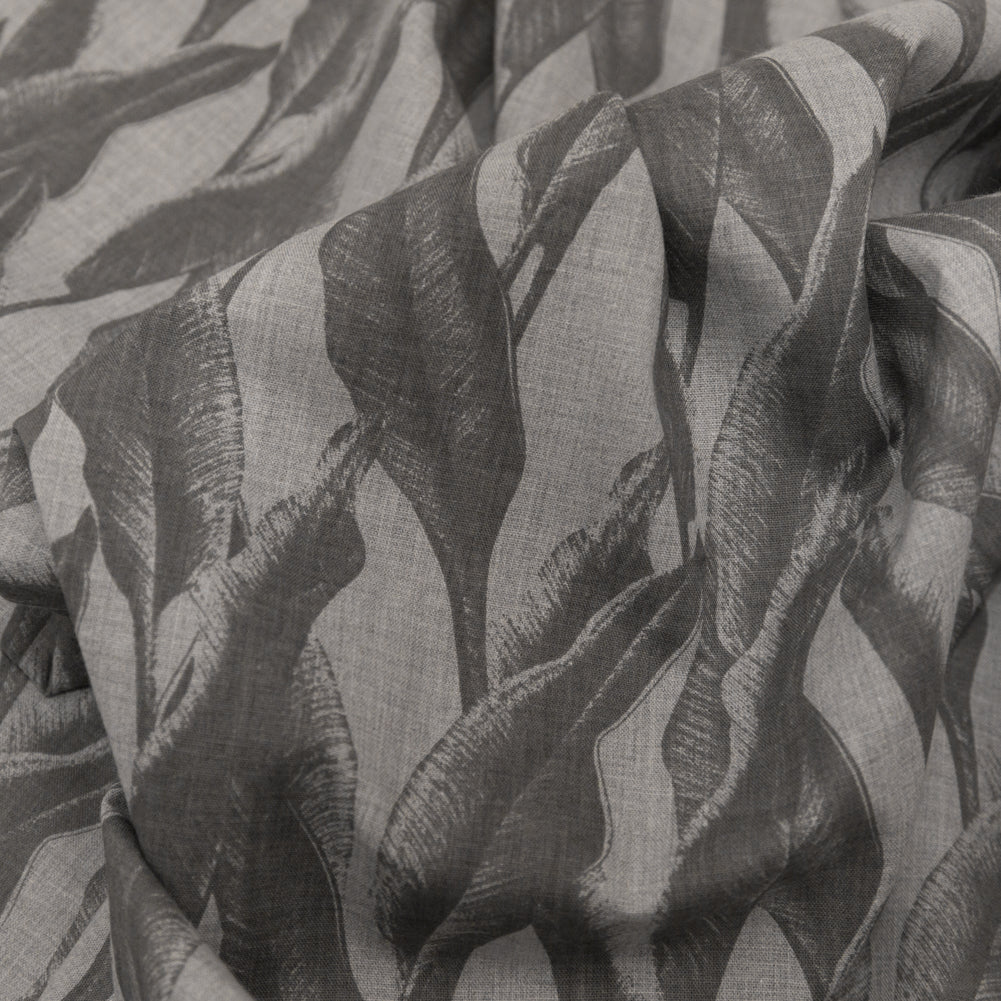 Organic Cotton Shirting - Heathered Vapor and Granite Gray Leaves