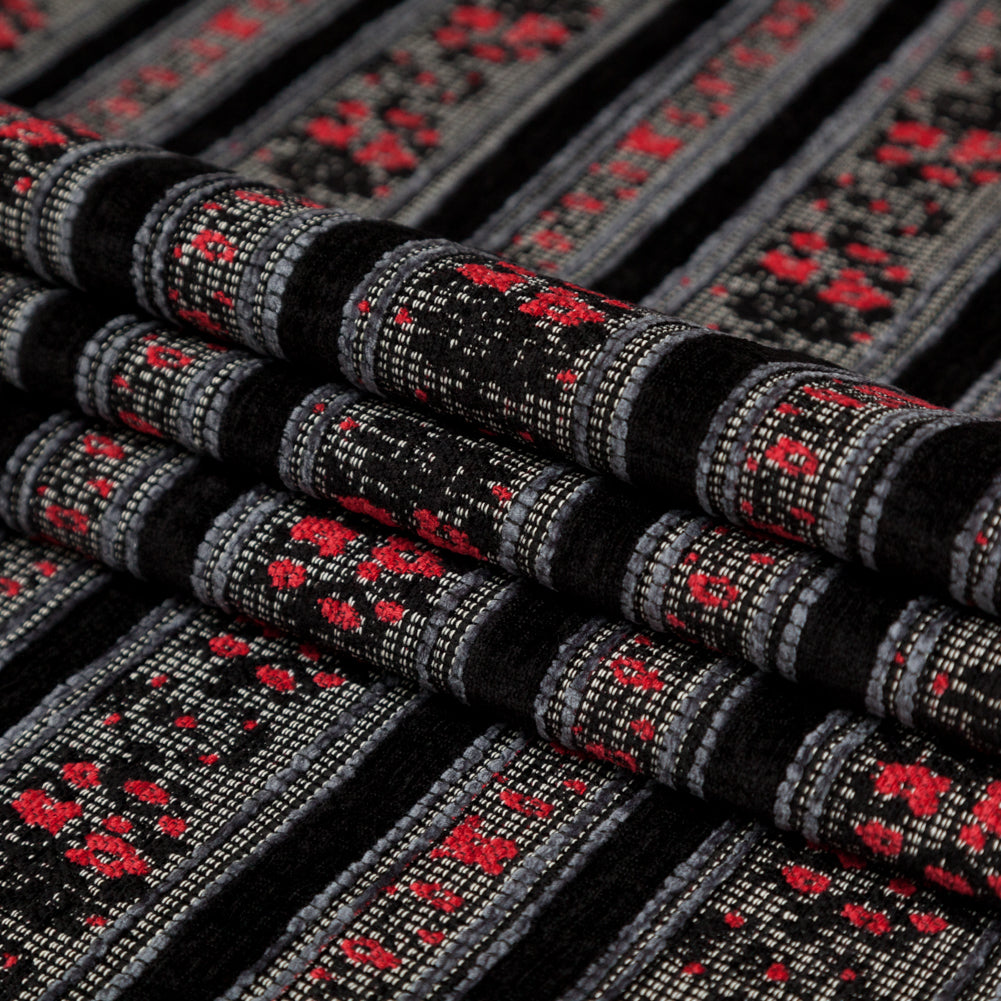 Famous NYC Designer American Beauty and Black Striped Acrylic Tweed