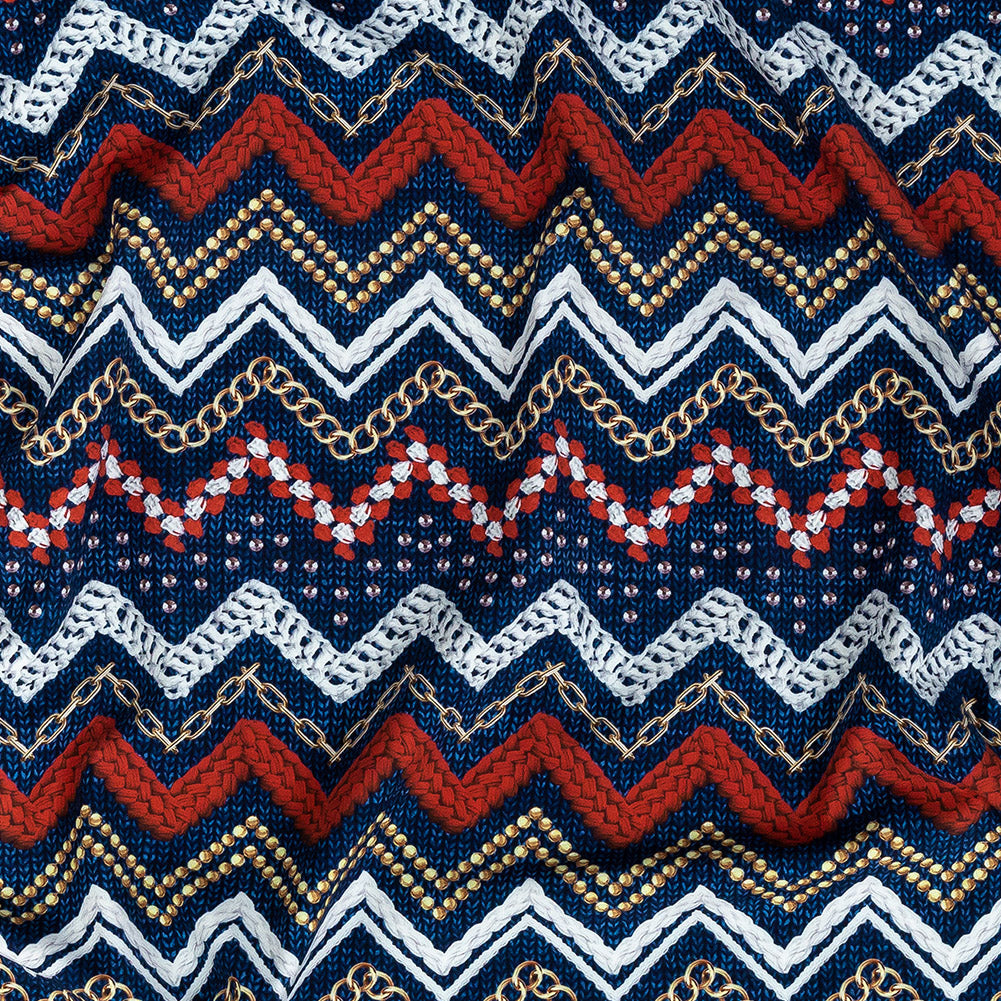 Compression Swimwear Tricot, UV Protective with Aloe Vera Microcapsules - Red and Navy Peony Nautical Ropes - Caye Collection