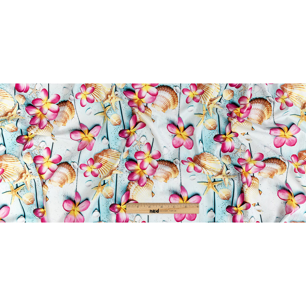 Compression Swimwear Tricot, UV Protective with Aloe Vera Microcapsules - Shells on an Aqua Boardwalk - Caye Collection