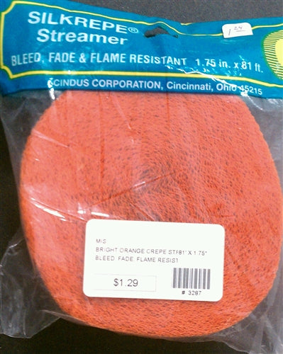 Bright Orange Crepe Paper Streamer - 81 Feet