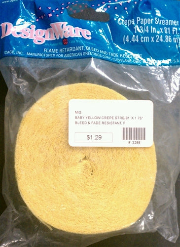 Baby Yellow Crepe Paper Streamer - 81 Feet