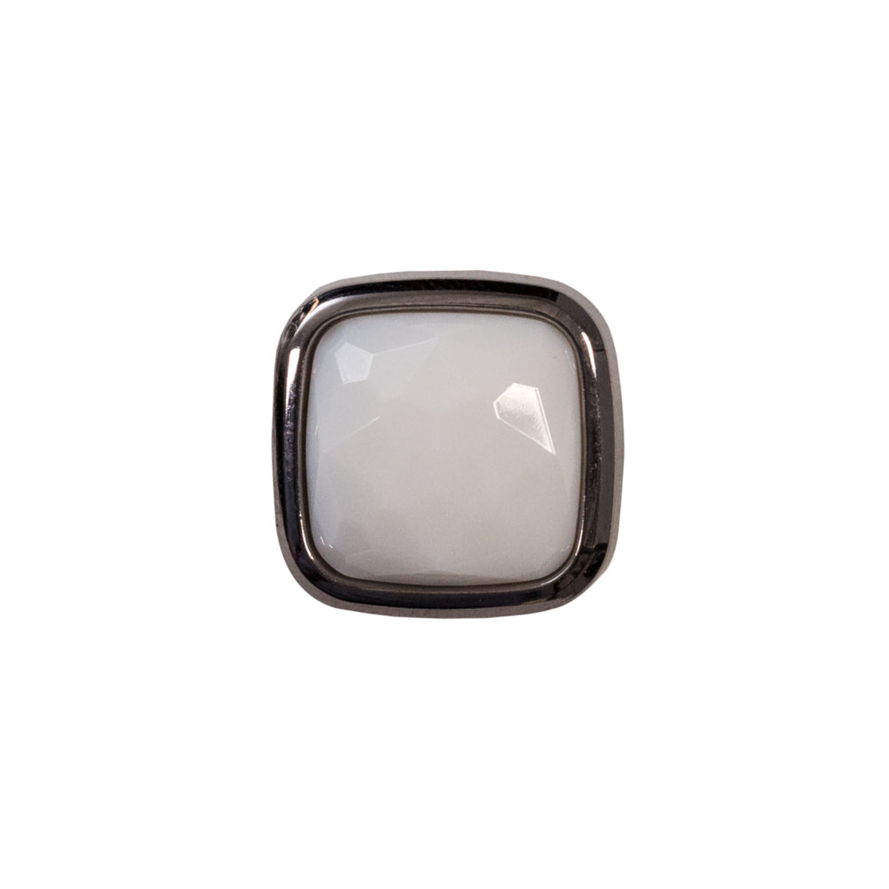Italian White and Gunmetal 2-Piece Plastic Button - 25L/16mm