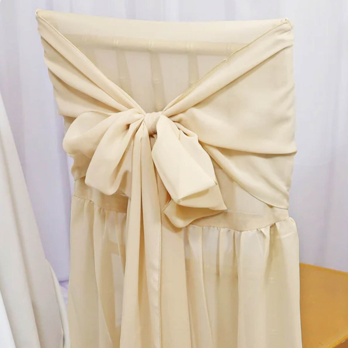 1 Piece Chiffon Chiavari Chair Cover With Sash Champagne