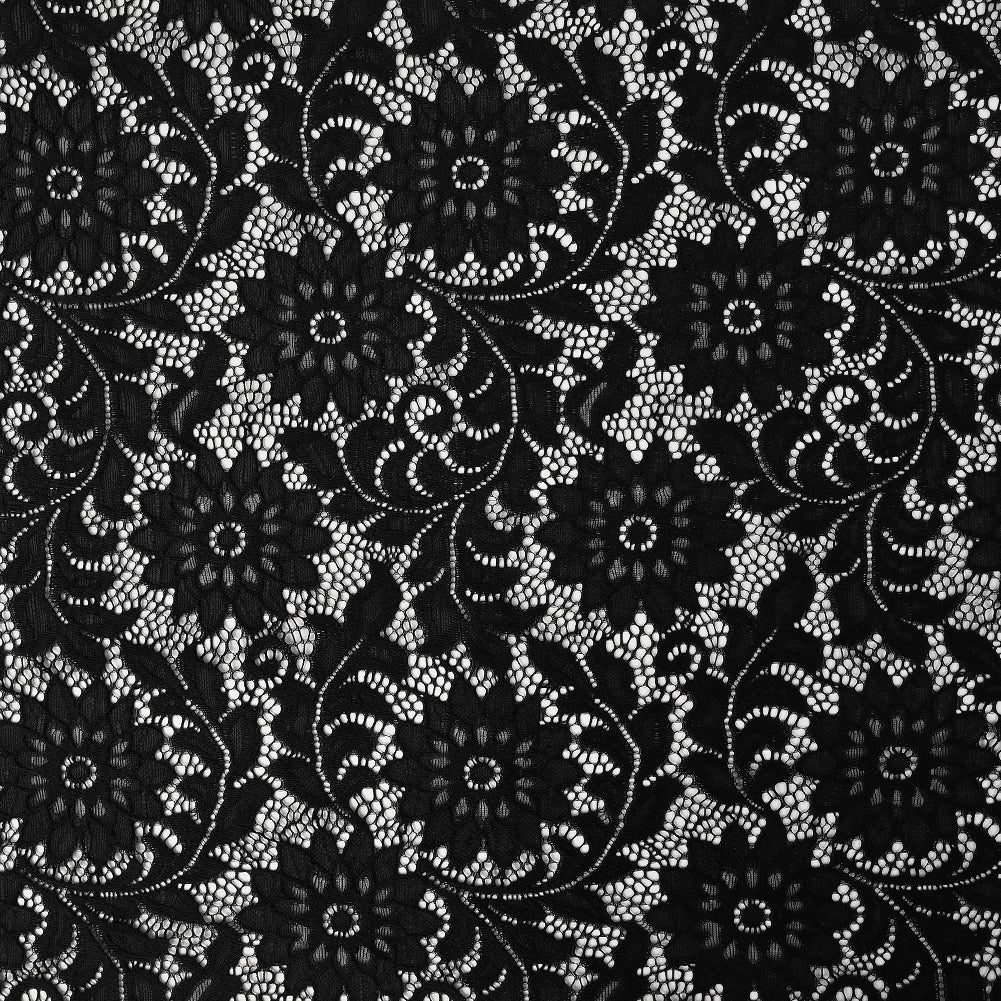 Re-Embroidered Stretch Lace - Black Sunflowers - McKee Collection