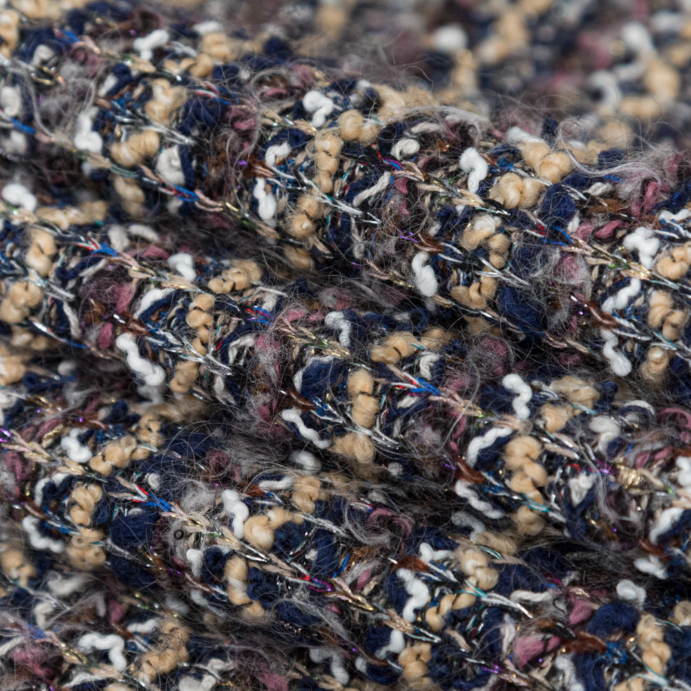 Dusty Rose, Beige and Eclipse Striped Blended Wool Knit with Multicolor Metallic Accents