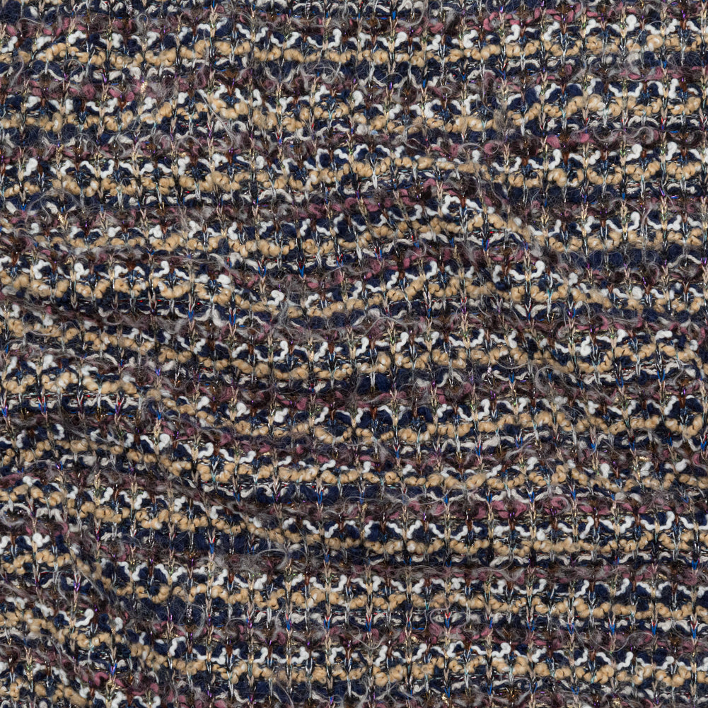 Dusty Rose, Beige and Eclipse Striped Blended Wool Knit with Multicolor Metallic Accents