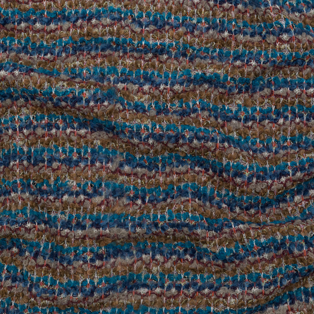 Turquoise, Golden Olive and Coral Striped Blended Wool Knit