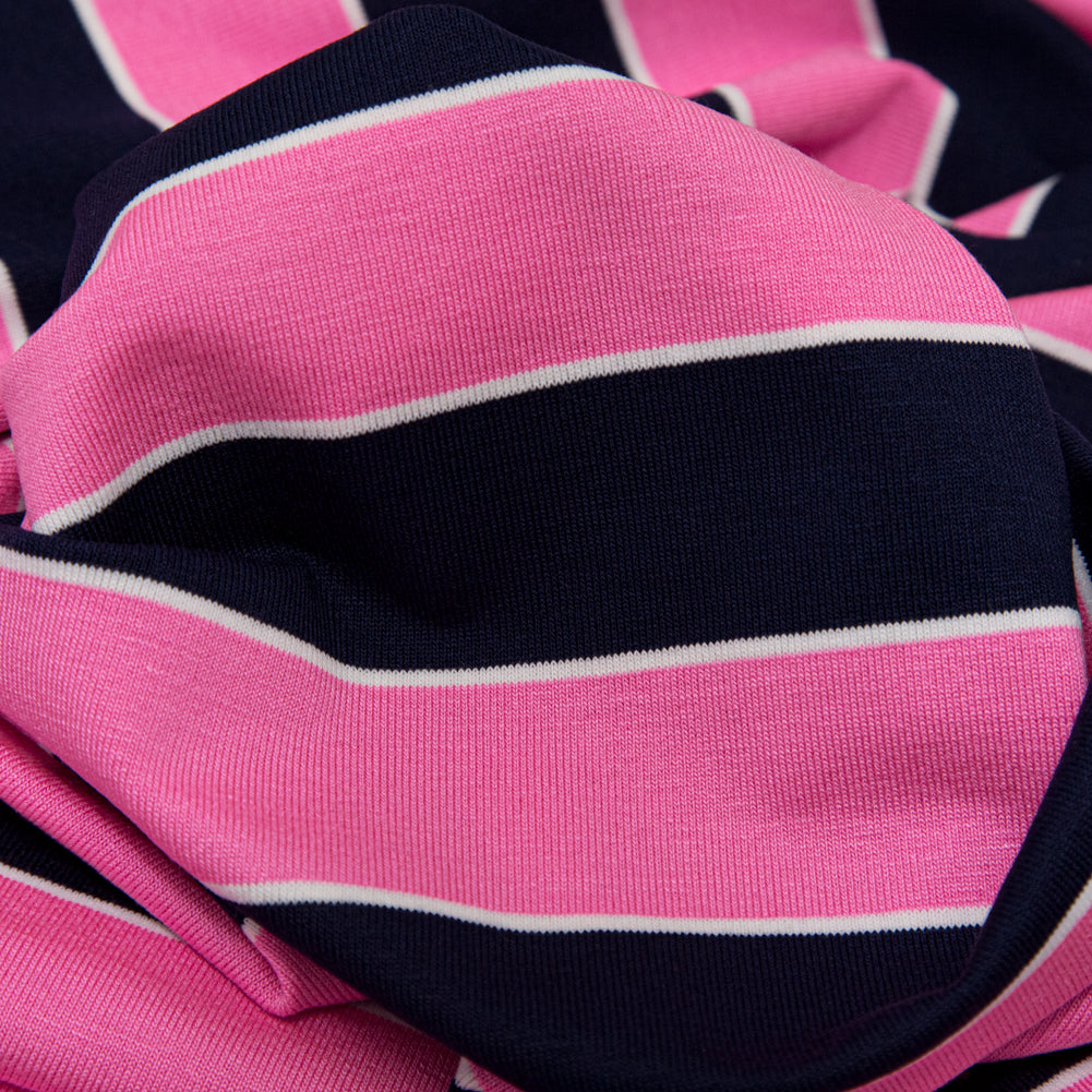 Wild Orchid and Evening Blue Awning Striped Polyester Jersey