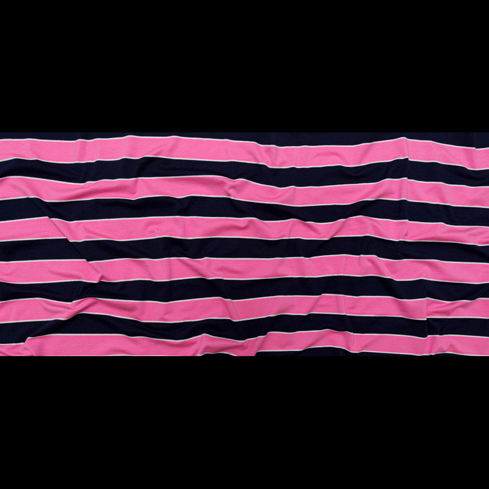 Wild Orchid and Evening Blue Awning Striped Polyester Jersey