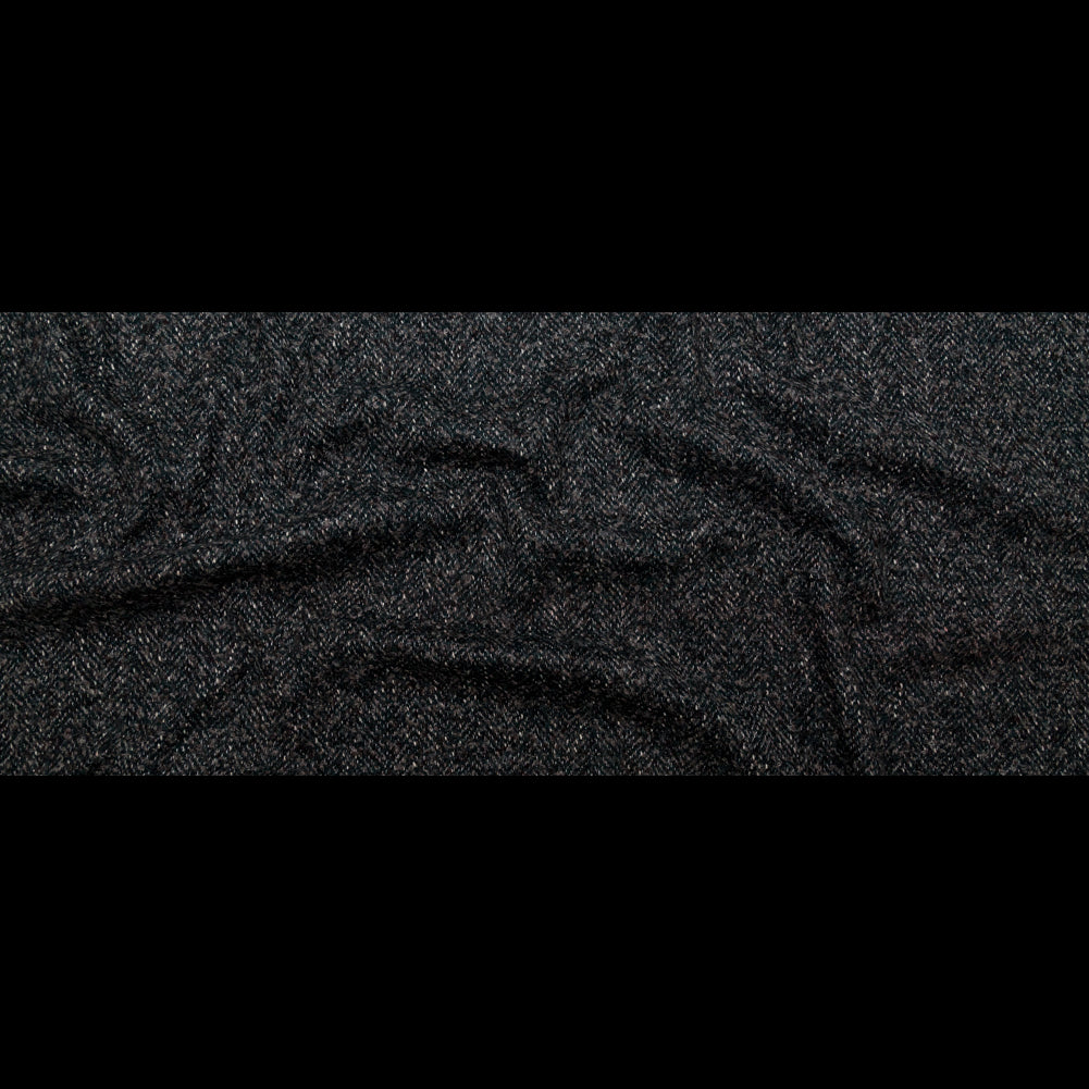 Deep Forest, Raven and Bone White Herringbone Boucle Wool Tweed