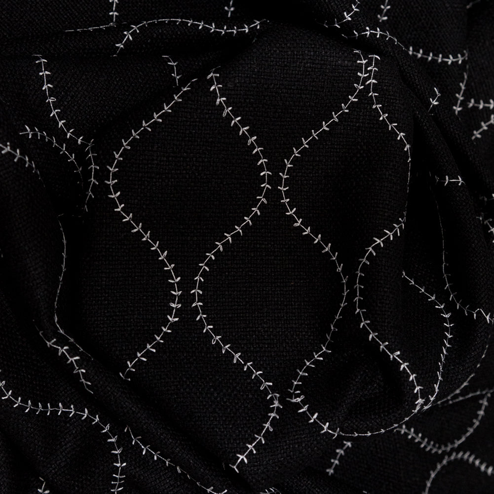 Raven and Brilliant White Ogee Stitched Raw Silk Matka
