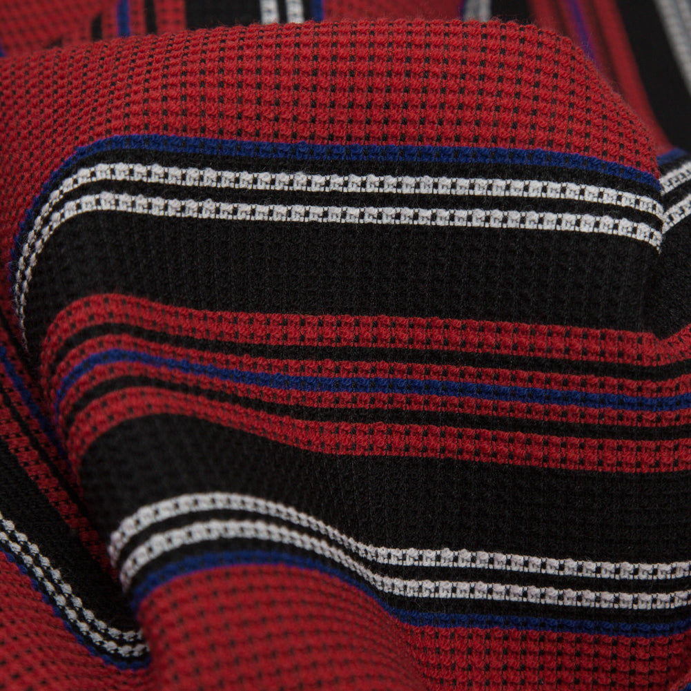 Italian Mazarine Blue, Antarctica and Aurora Red Striped Stretch Polyester Woven
