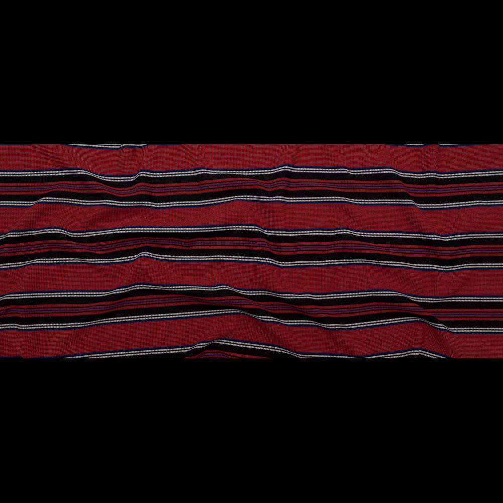 Italian Mazarine Blue, Antarctica and Aurora Red Striped Stretch Polyester Woven