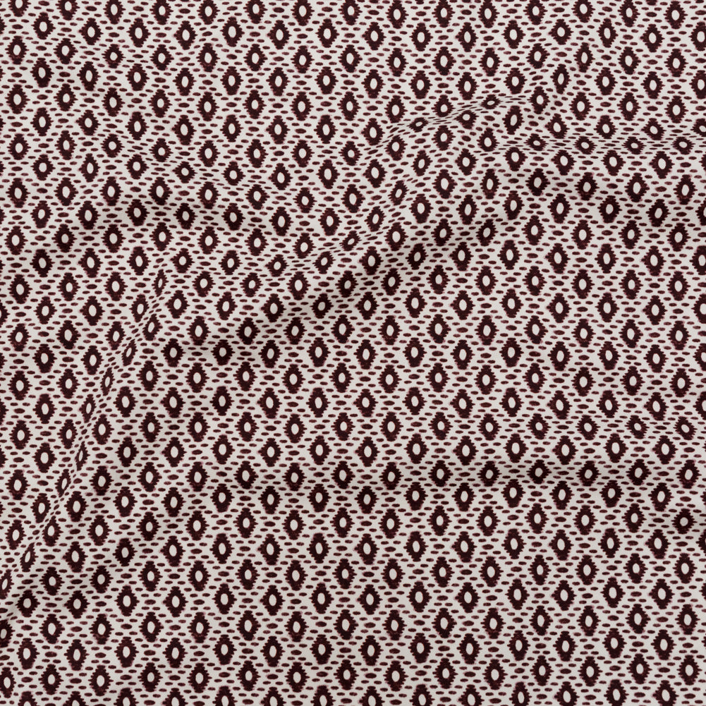 Whisper White and Decadent Chocolate Geometric Printed Stretch Cotton Twill