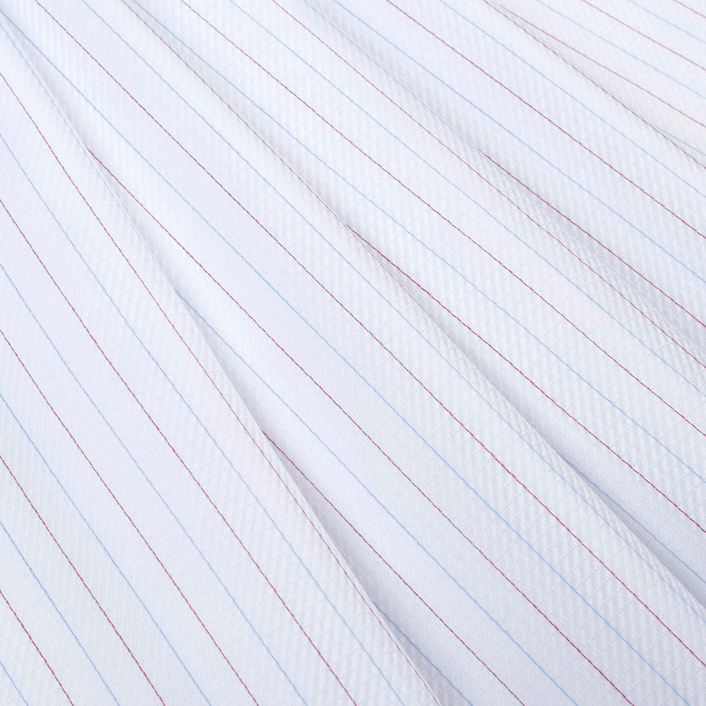 Premium White Twill Cotton Shirting with Red and Blue Tattersall Stripes