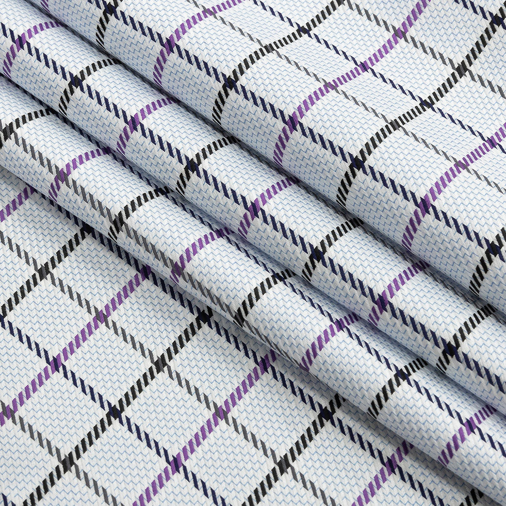 Premium Purple, Black and White Checks and Zig Zags Cotton Dobby Shirting