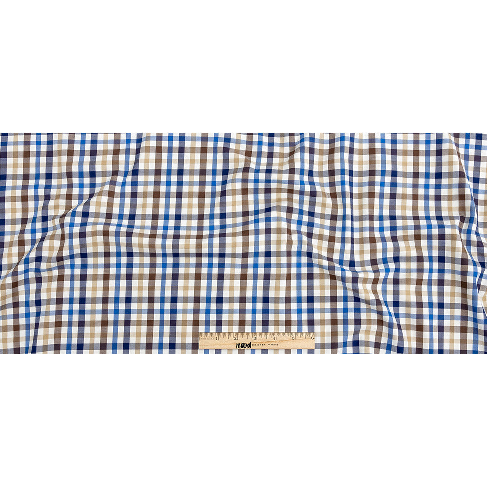 Premium Blue, Brown and Beige Plaid Twill Cotton Shirting