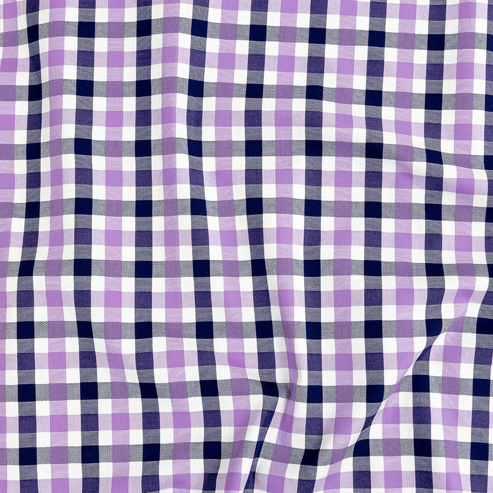 Premium Deep Wisteria and Navy Large Tattersall Checkered Cotton Shirting