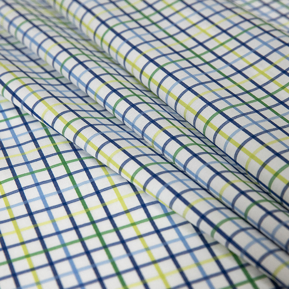 Premium Gradient Green and Olympian Blue Checkered Cotton Shirting
