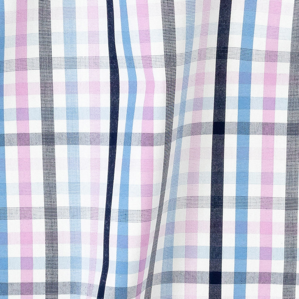 Premium Sky Blue, Candy Pink and White Plaid Cotton Shirting