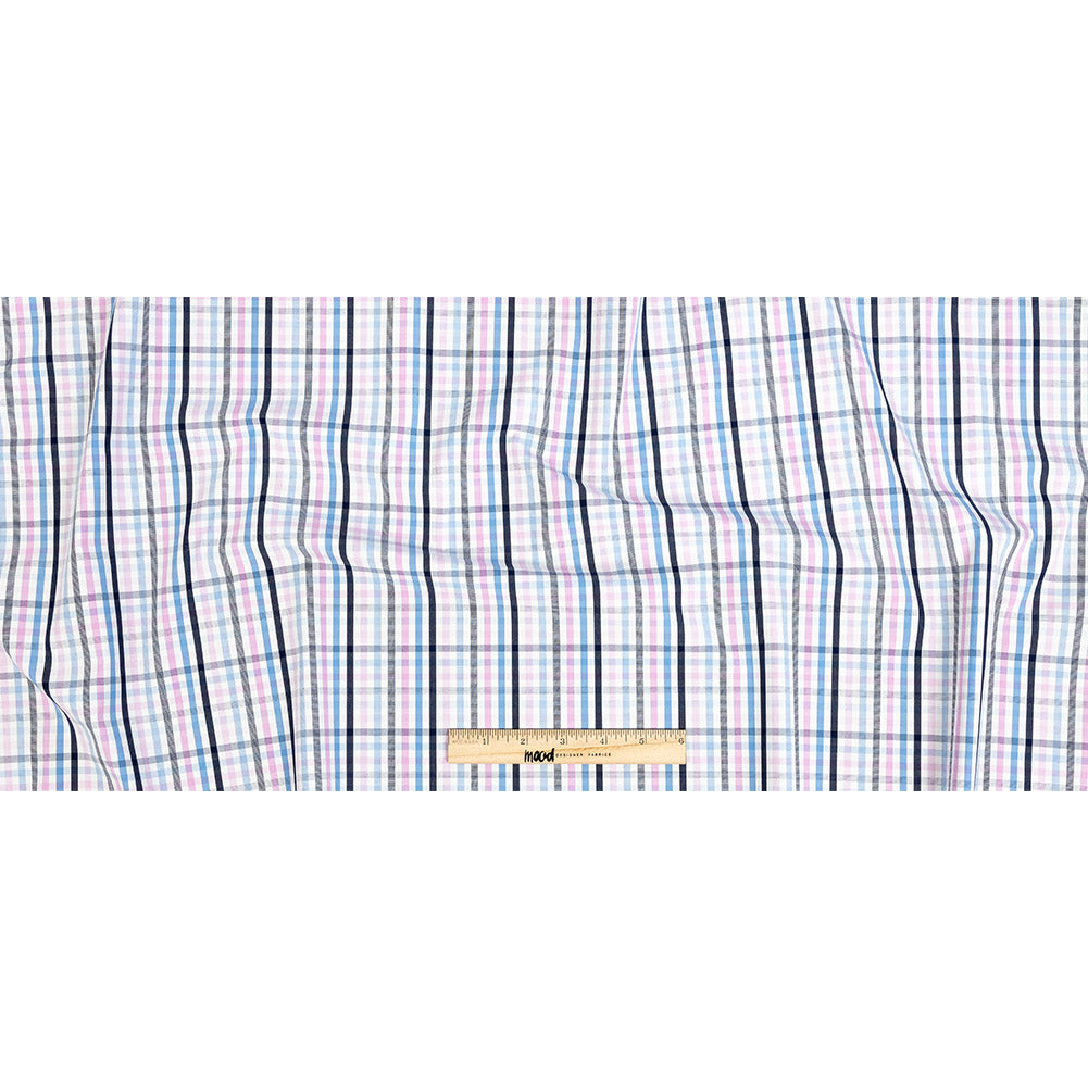 Premium Sky Blue, Candy Pink and White Plaid Cotton Shirting