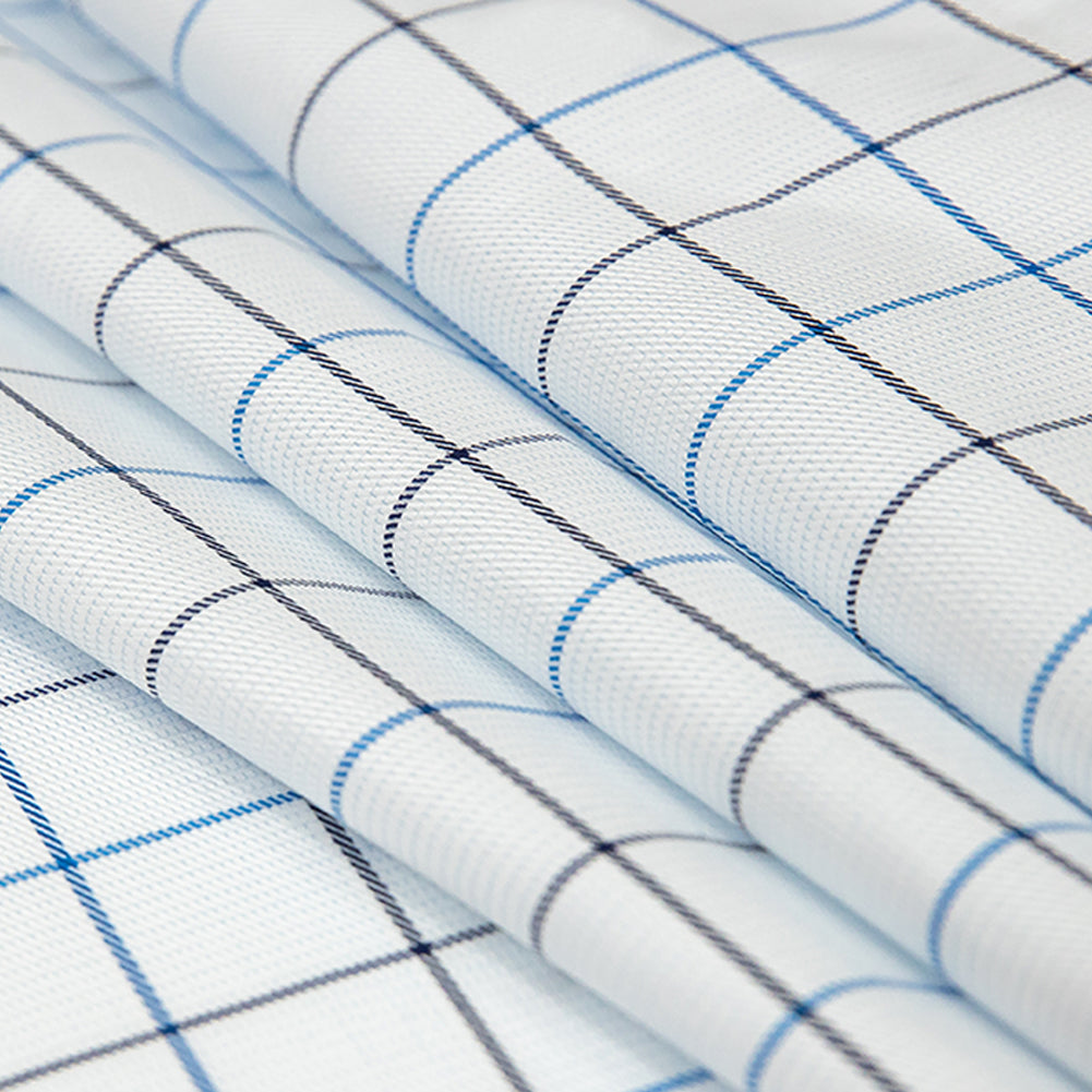 Premium Gradient Blues and White Checkered Dobby Cotton Shirting