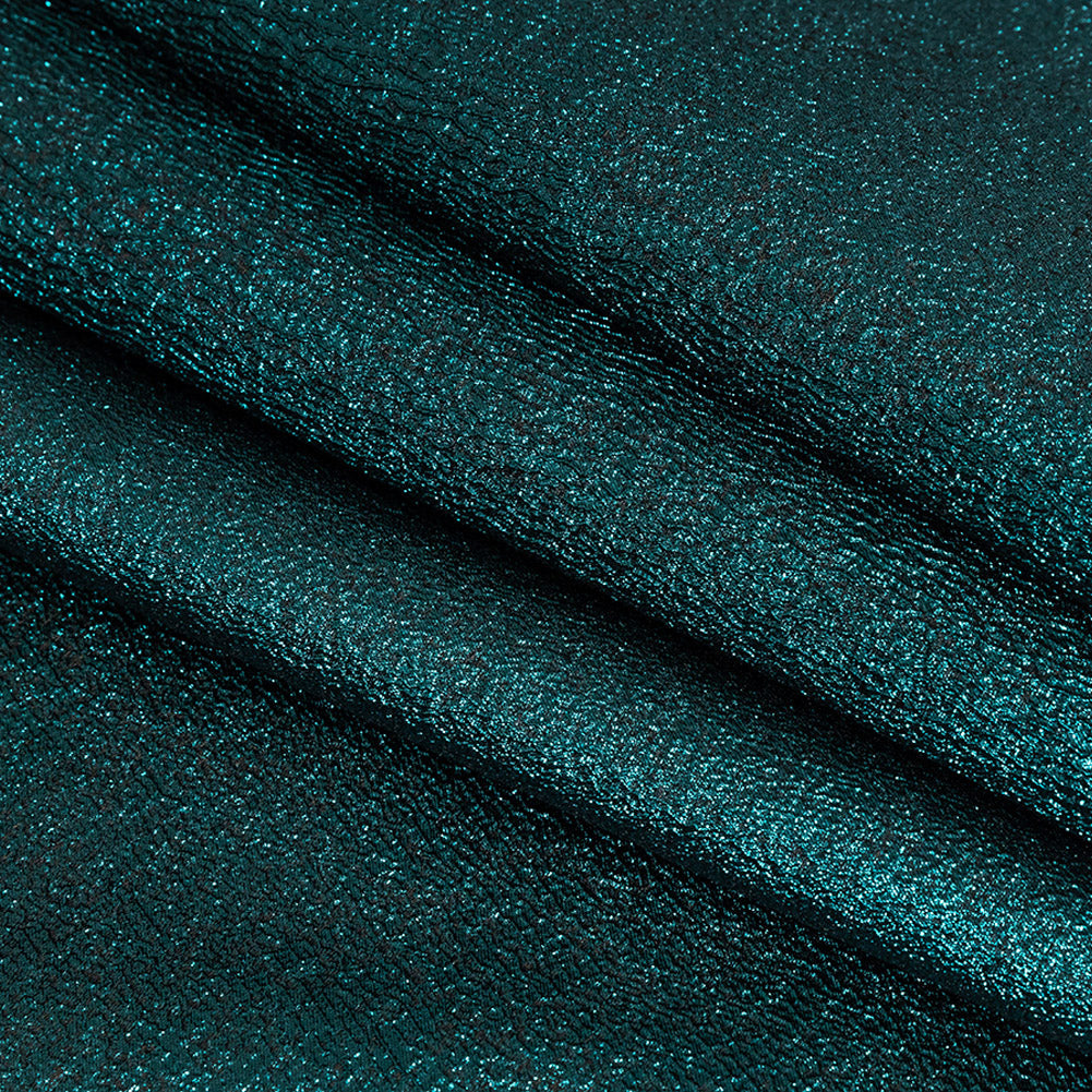 Metallic Teal and Black Crackle Luxury Brocade