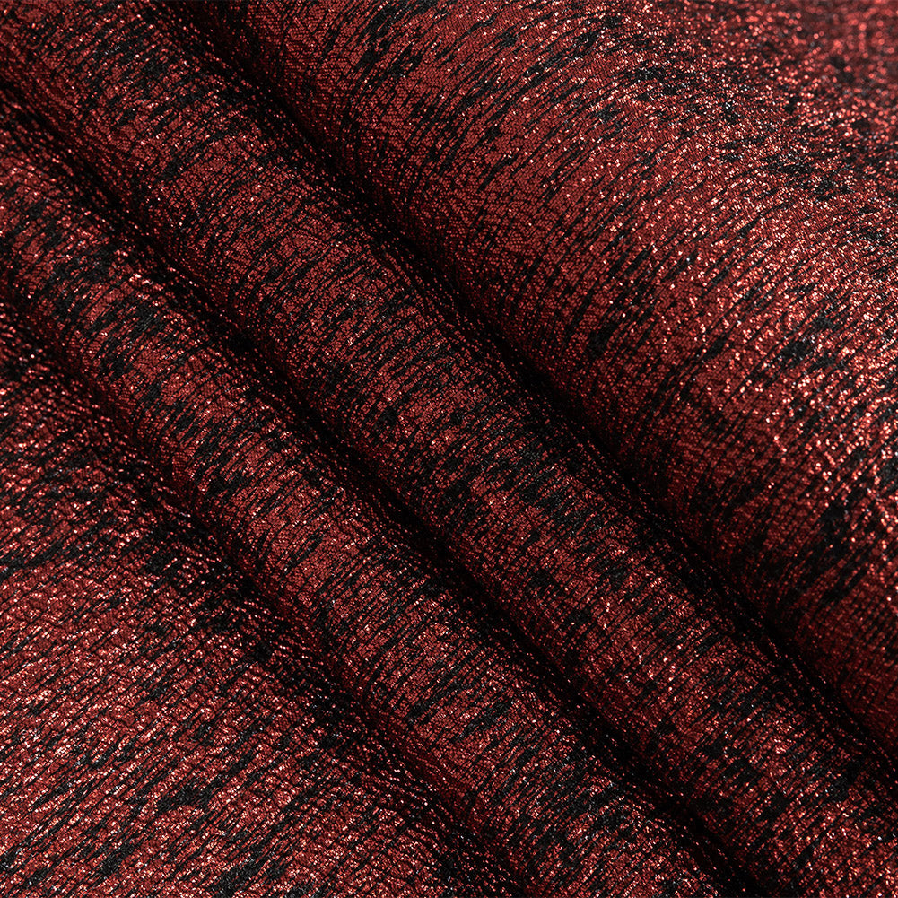 Metallic Bright Red and Black Crackle Luxury Brocade