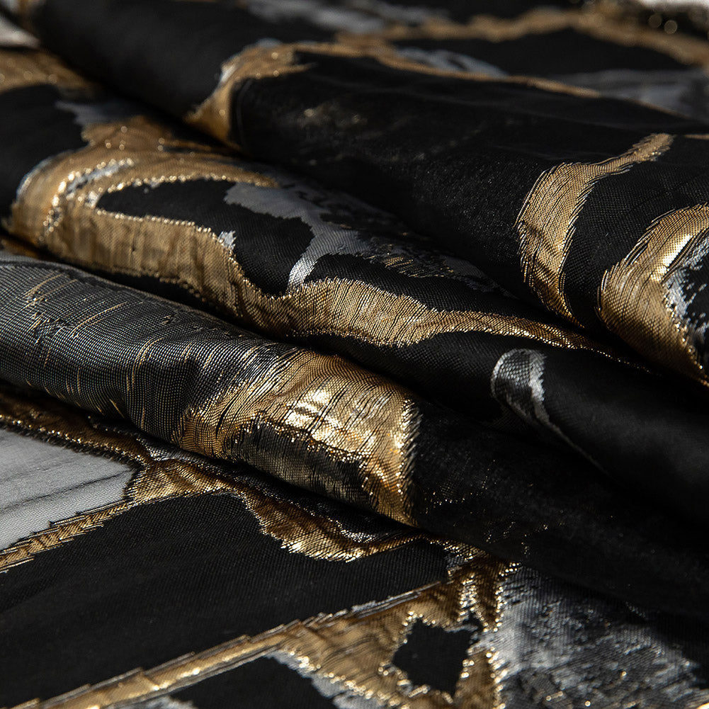 Metallic Gold and Black Abstract Burnout Luxury Brocade
