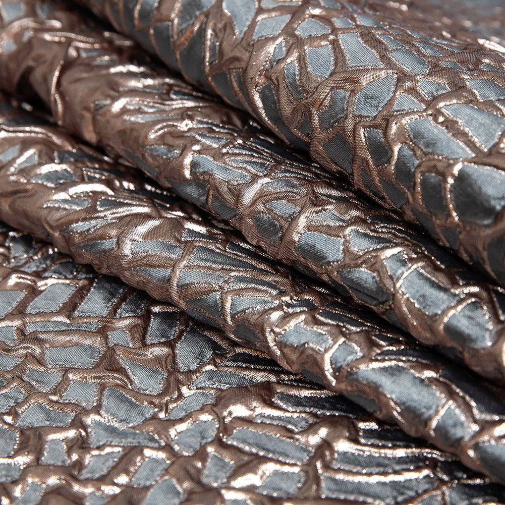 Metallic Rose Gold and Gunmetal Abstract Luxury Brocade