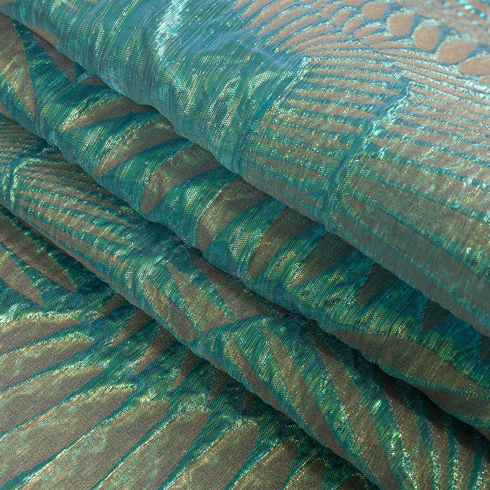 Metallic Iridescent Turquoise, Yellow and Pink Abstract Luxury Brocade