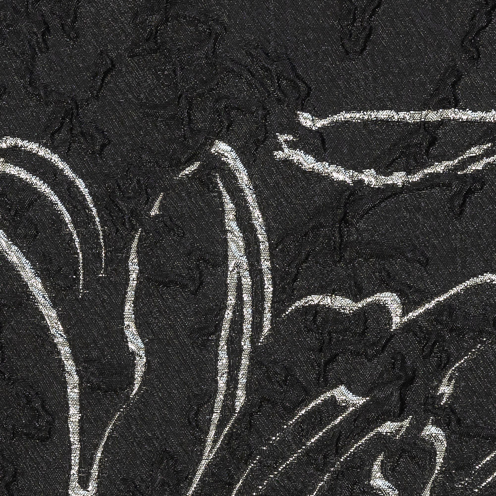 Metallic Silver and Black Floral Silhouettes Luxury Brocade