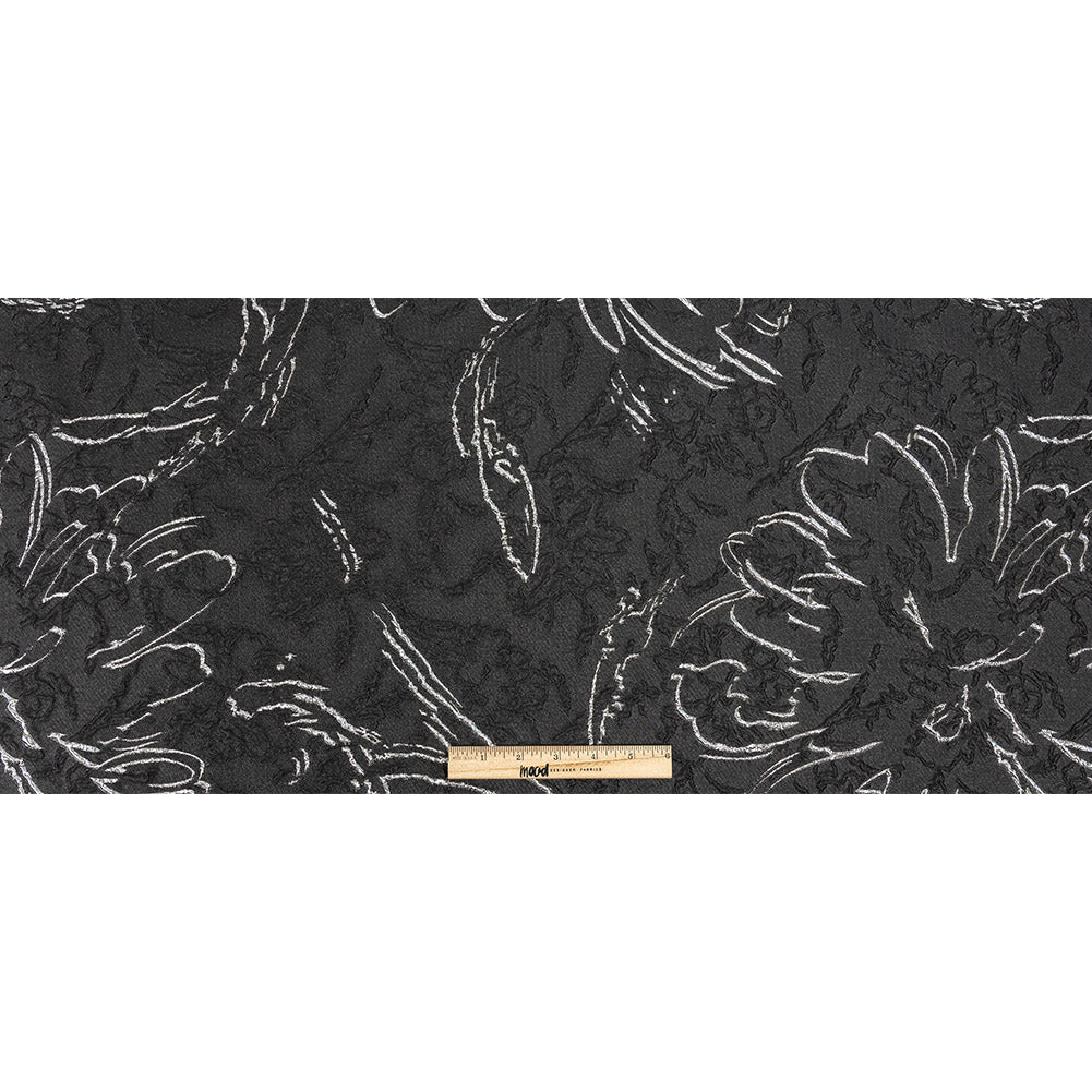 Metallic Silver and Black Floral Silhouettes Luxury Brocade