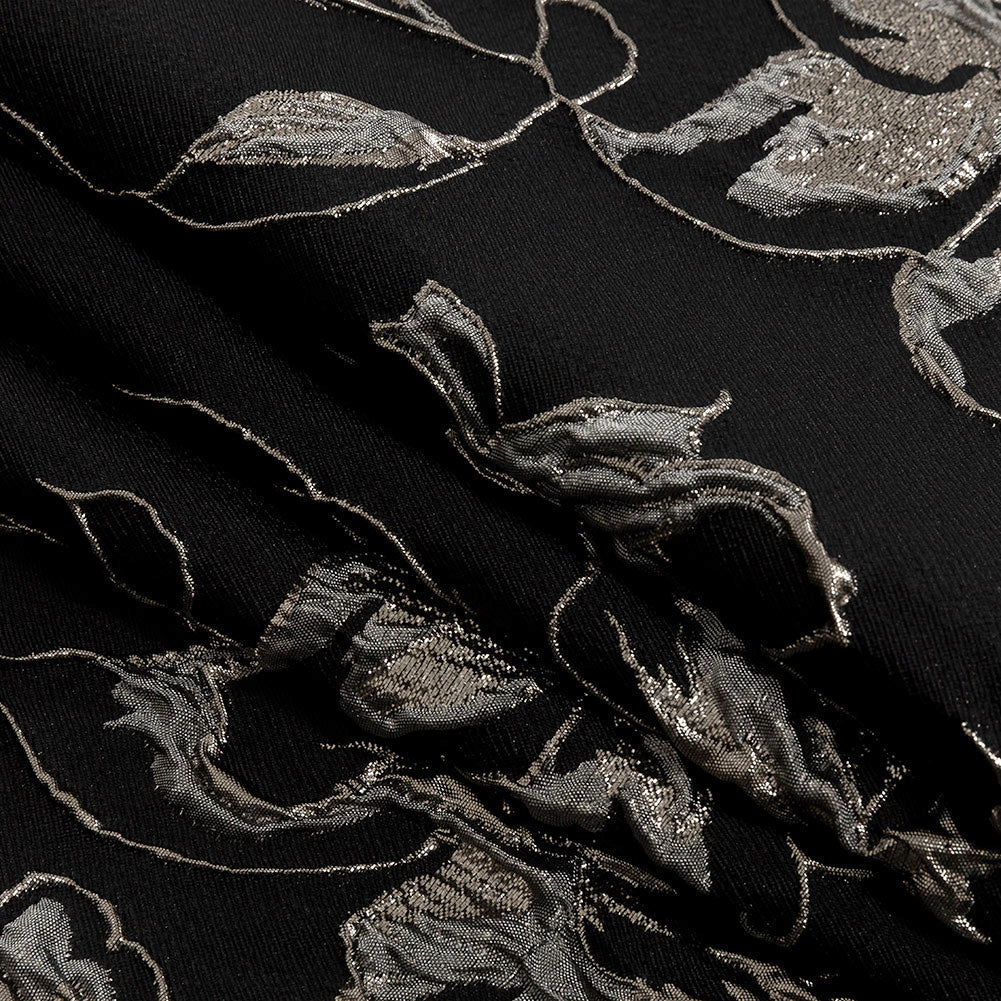 Metallic Silver, Black and Gray Floral Luxury Brocade