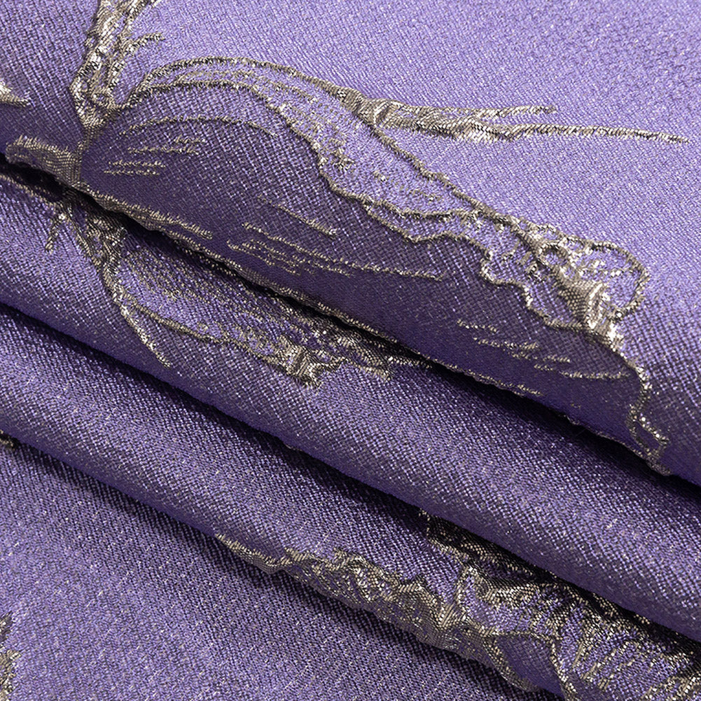 Metallic Gunmetal and Lavender Floral Luxury Brocade