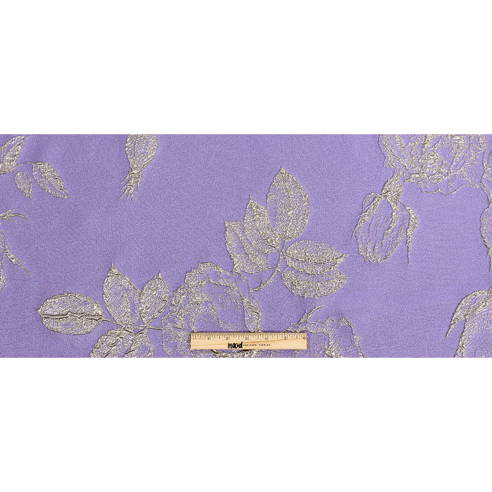 Metallic Gunmetal and Lavender Floral Luxury Brocade