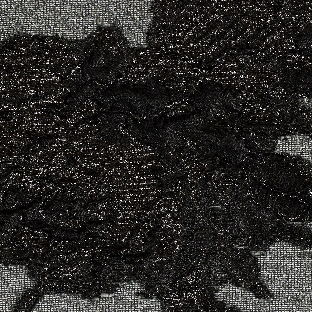 Metallic Black Floral Outlines Luxury Burnout Brocade