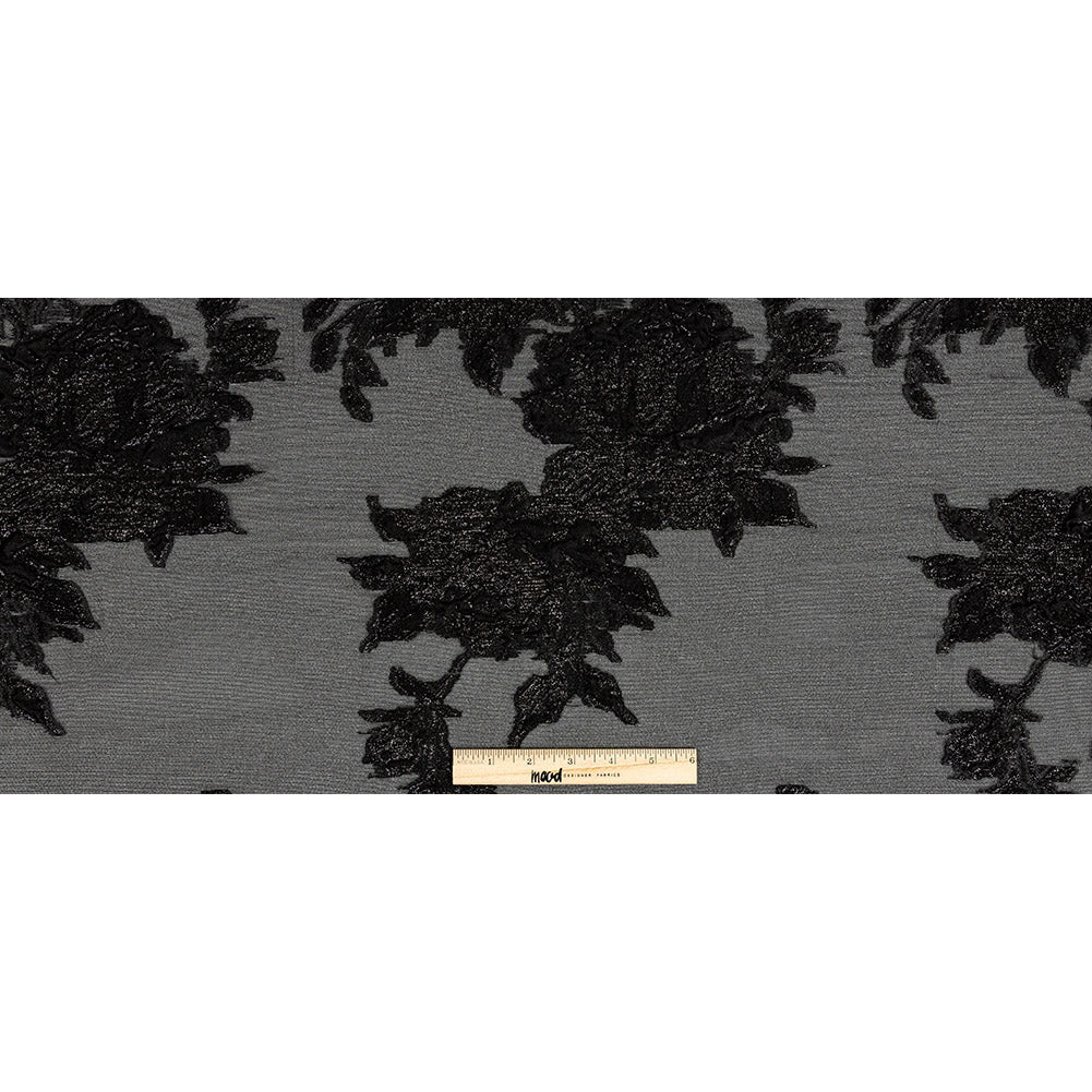 Metallic Black Floral Outlines Luxury Burnout Brocade