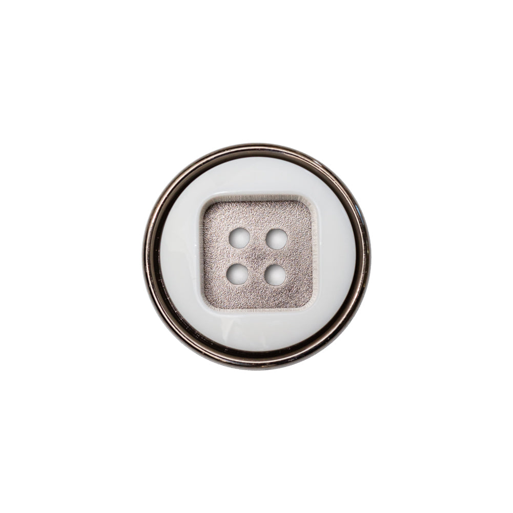 Italian White and Gunmetal 4-Hole 2-Piece Button - 30L/19mm